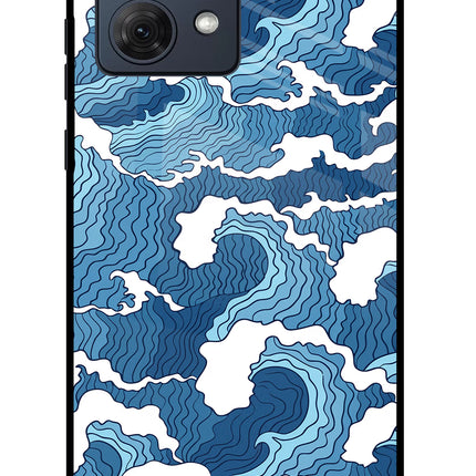 Blue Waves Moto G54 5G Glass Case Back Cover by Casekaro