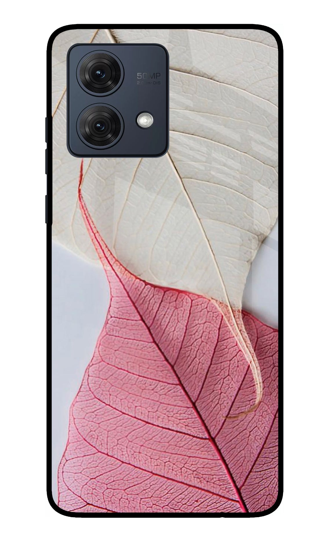 White Pink Leaf Moto G54 5G Glass Case