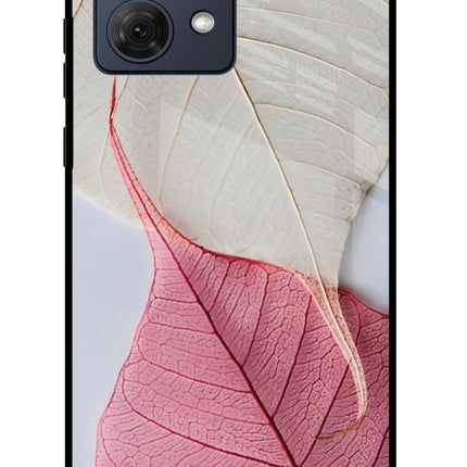 White Pink Leaf Moto G54 5G Glass Case Back Cover by Casekaro