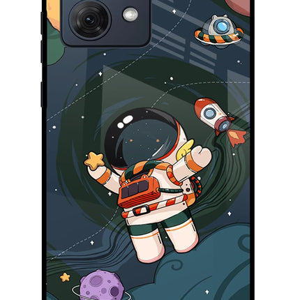 Cartoon Astronaut Moto G54 5G Glass Case Back Cover by Casekaro