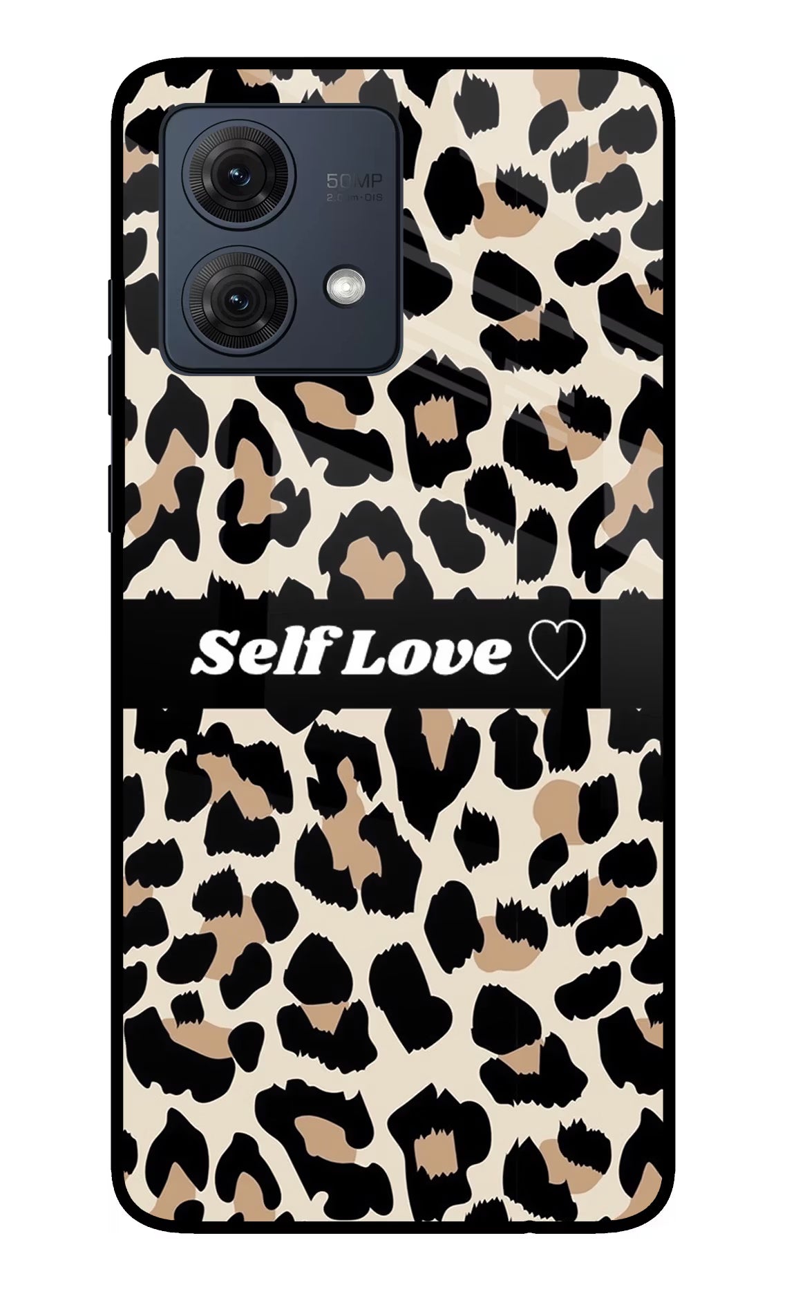 Leopard Print Self Love Moto G54 5G Glass Case Back Cover by Casekaro