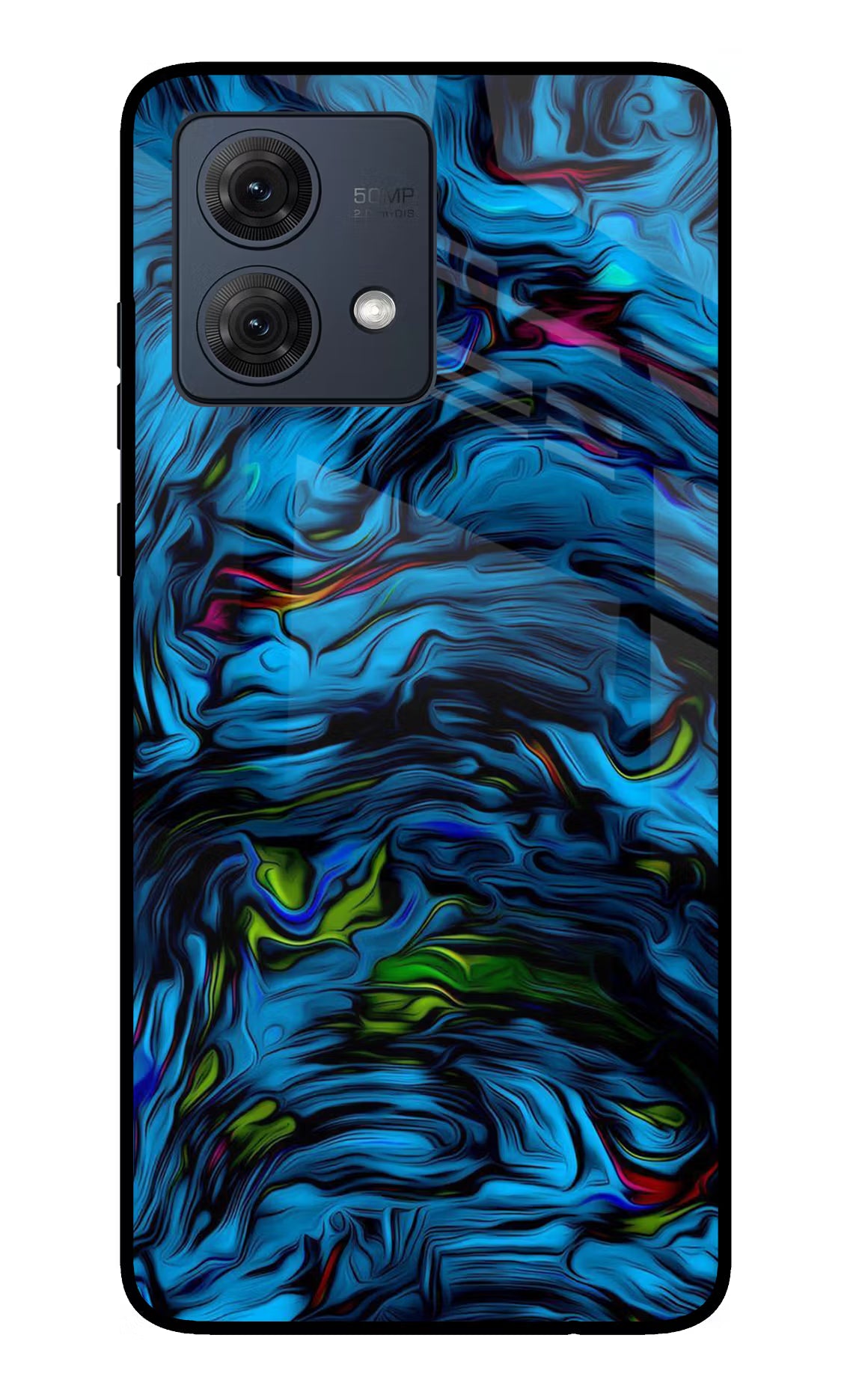 Dark Blue Abstract Moto G54 5G Glass Case Back Cover by Casekaro
