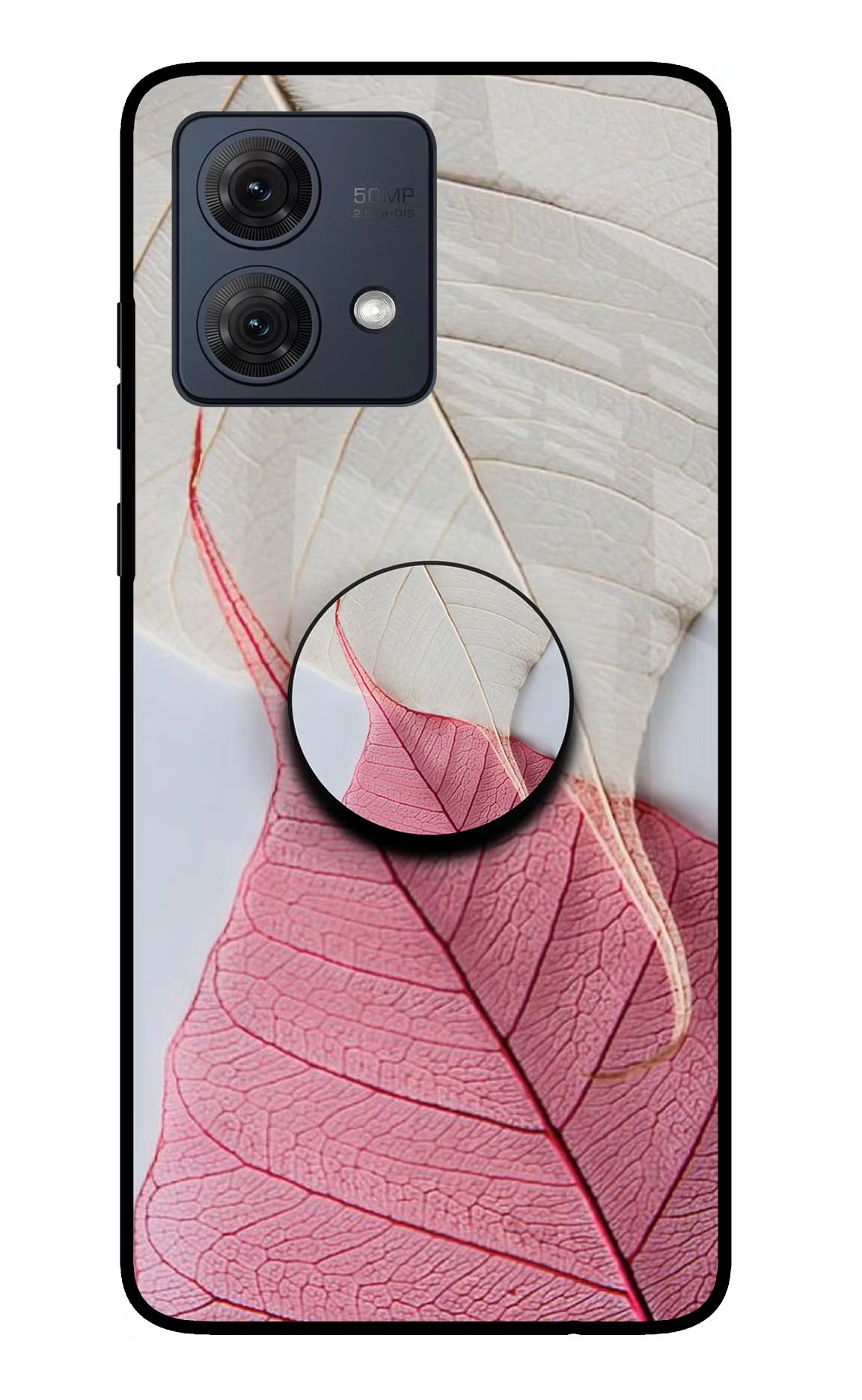 White Pink Leaf Moto G54 5G Pop Case by Casekaro