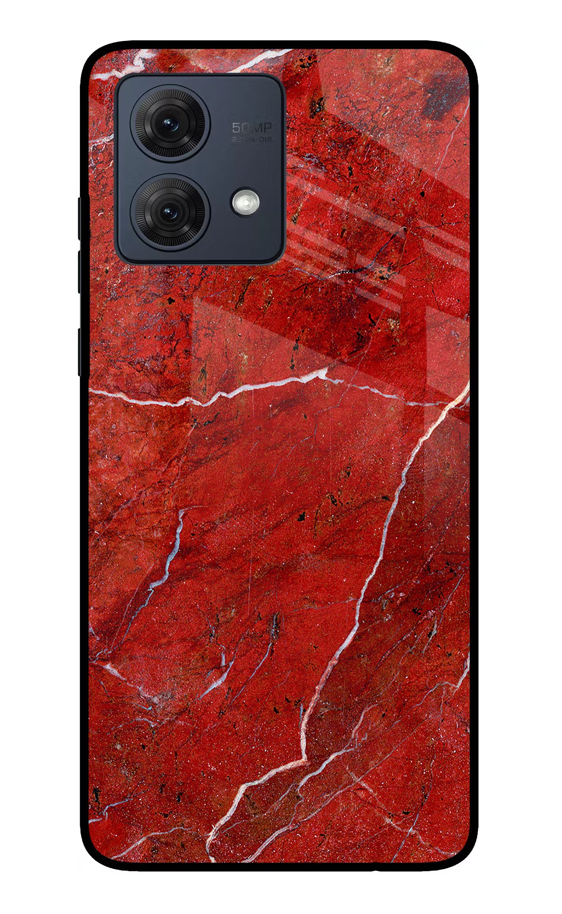 Red Marble Design Moto G84 5G Glass Case Back Cover by Casekaro