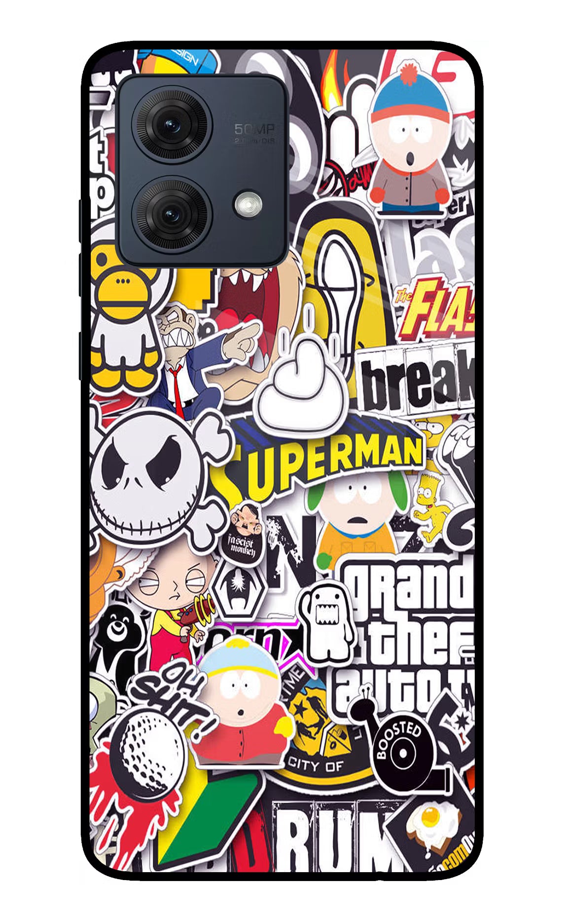 Sticker Bomb Moto G84 5G Glass Case Back Cover by Casekaro