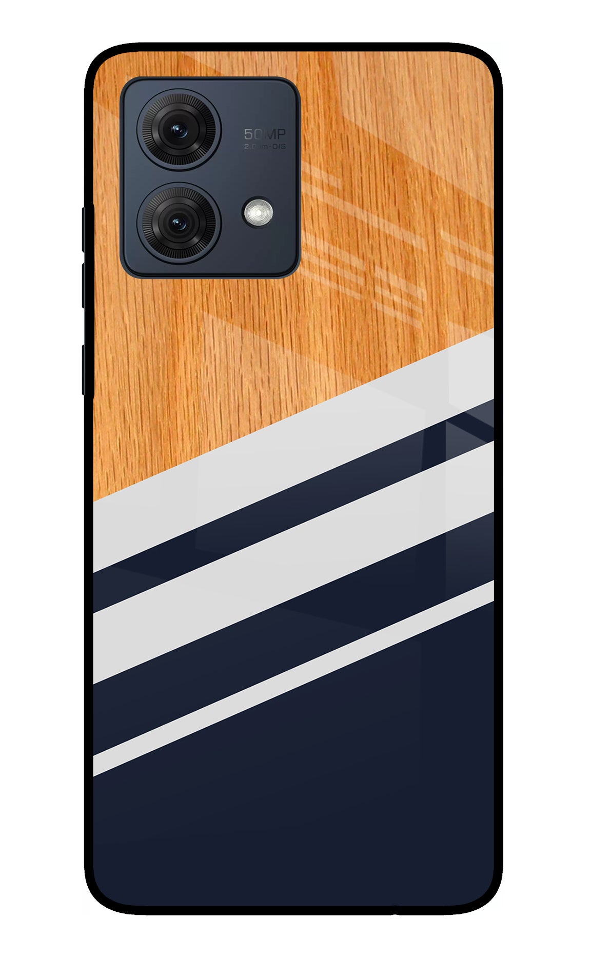 Blue and white wooden Moto G84 5G Glass Case