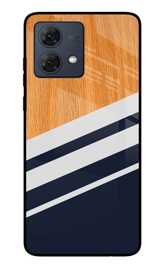 Blue and white wooden Moto G84 5G Glass Case