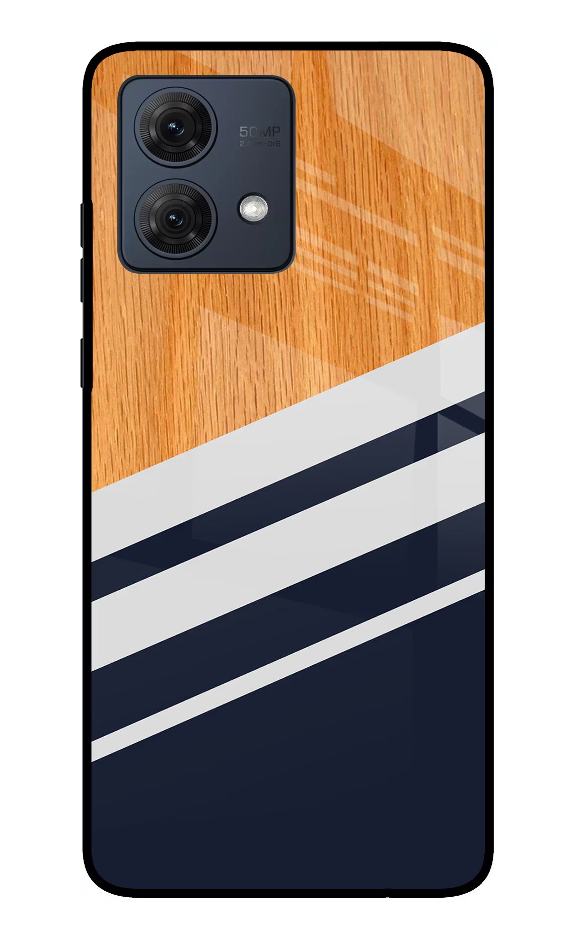 Blue and white wooden Moto G84 5G Glass Case Back Cover by Casekaro