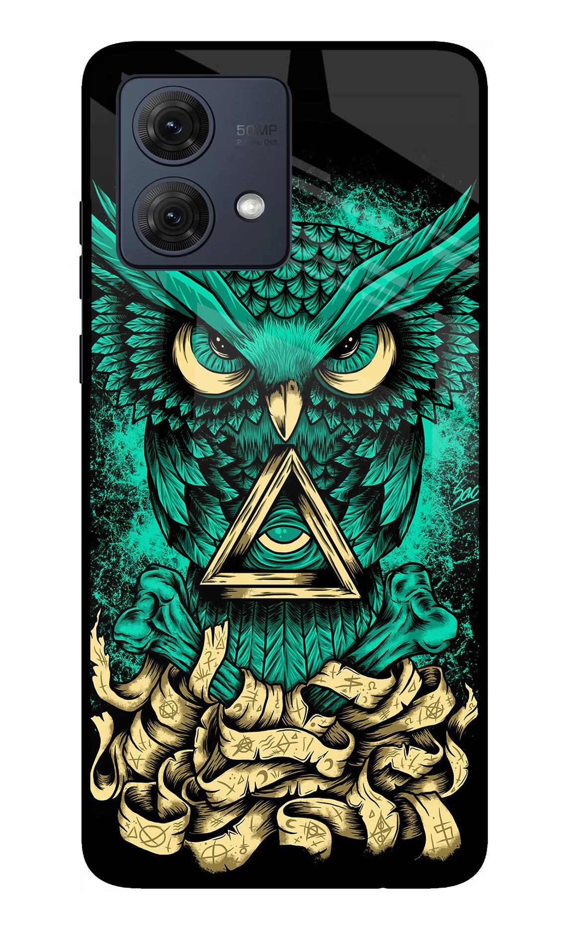 Green Owl Moto G84 5G Glass Case Back Cover by Casekaro