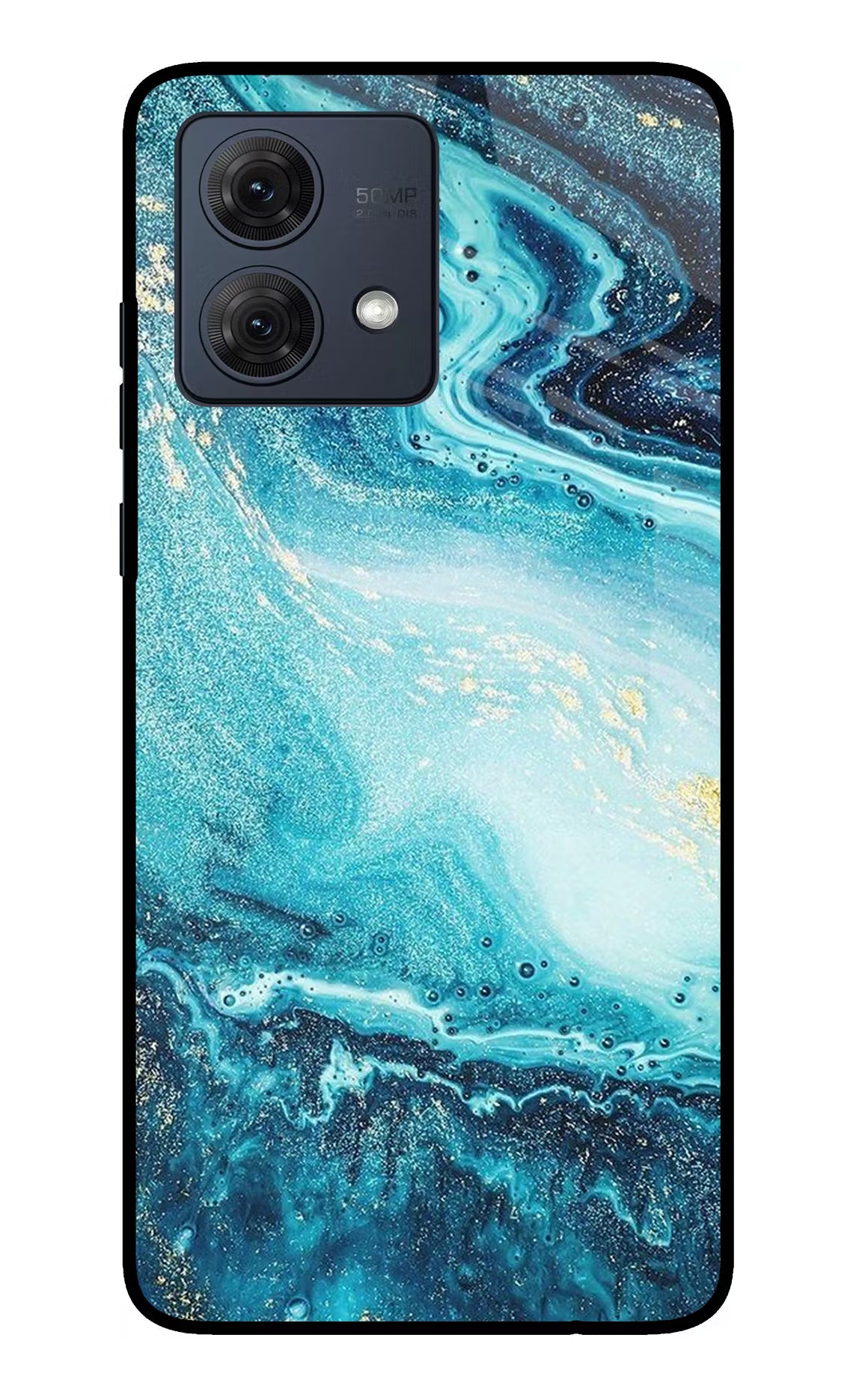 Blue Glitter Marble Moto G84 5G Glass Case