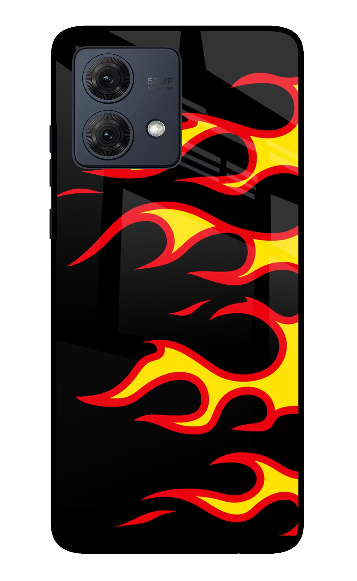 Side Sweep Flames Moto G84 5G Glass Case Back Cover by Casekaro