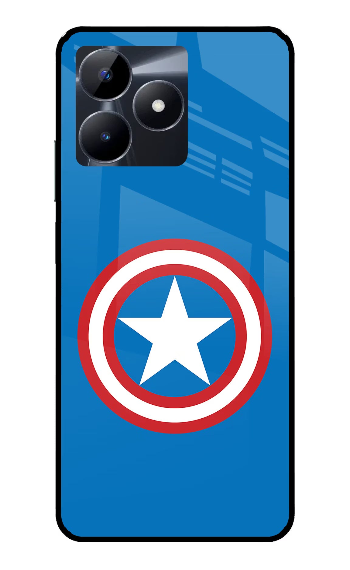Captain America Logo Realme C53 Glass Case Back Cover by Casekaro