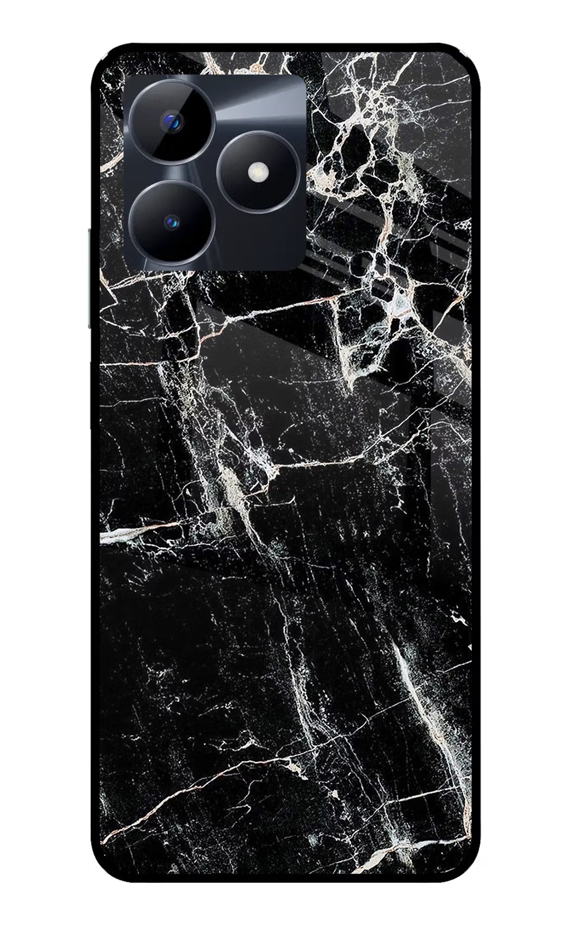 Black Marble Texture Realme C53 Glass Case Back Cover by Casekaro