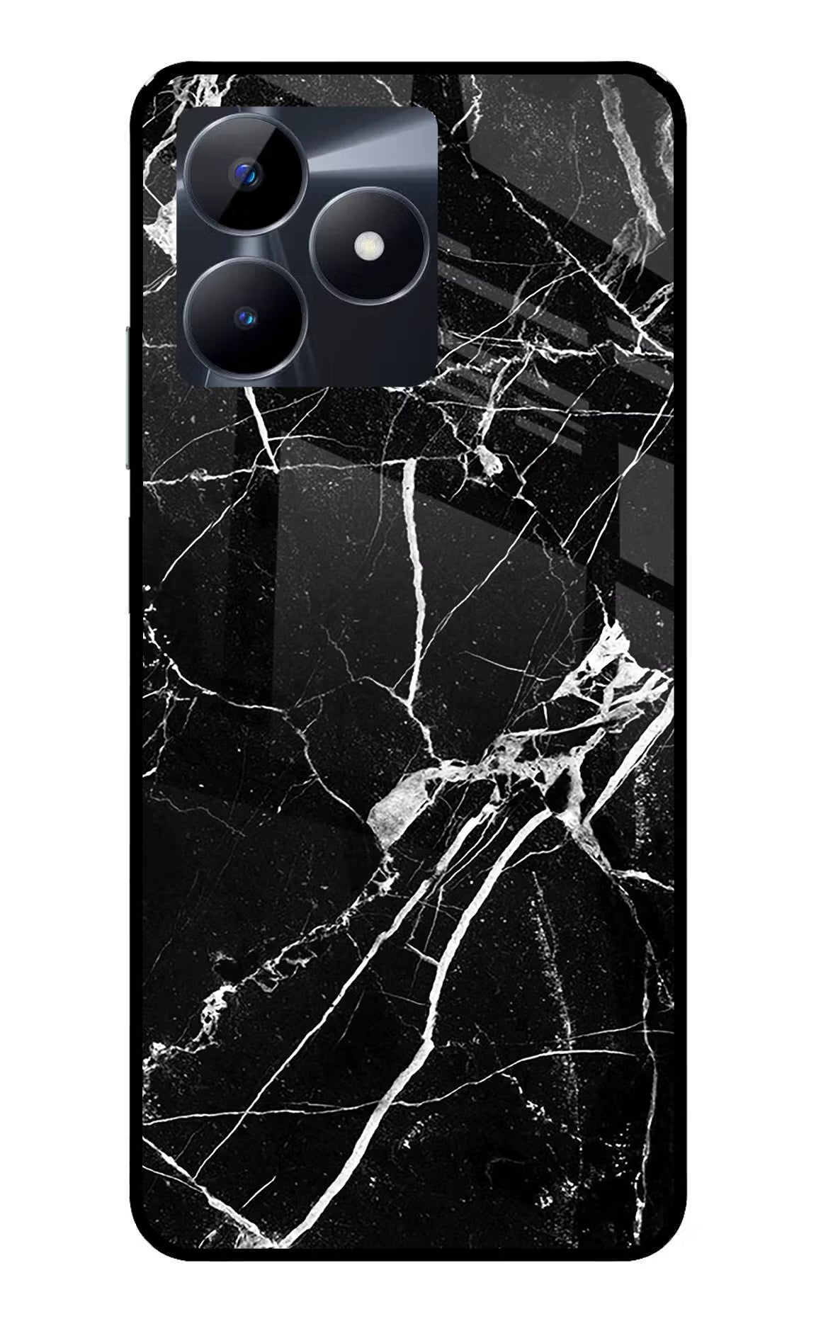 Black Marble Pattern Realme C53 Glass Case Back Cover by Casekaro