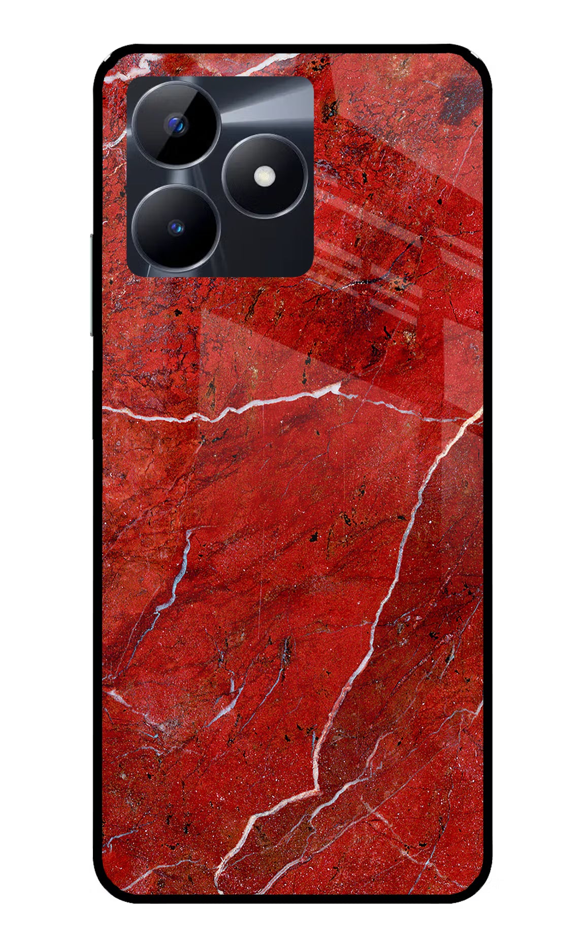 Red Marble Design Realme C53 Glass Case Back Cover by Casekaro