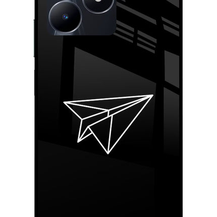 Paper Plane White Realme C53 Glass Case Back Cover by Casekaro