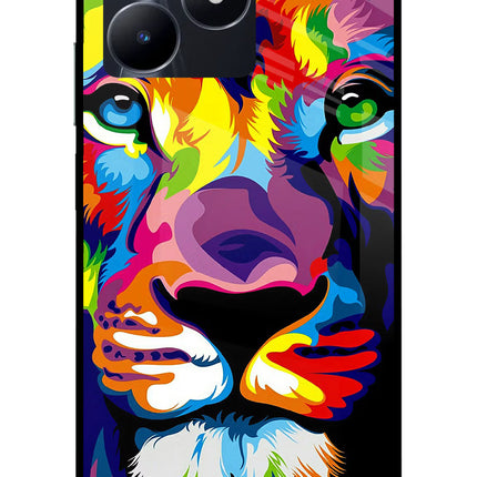 Lion Realme C53 Glass Case Back Cover by Casekaro