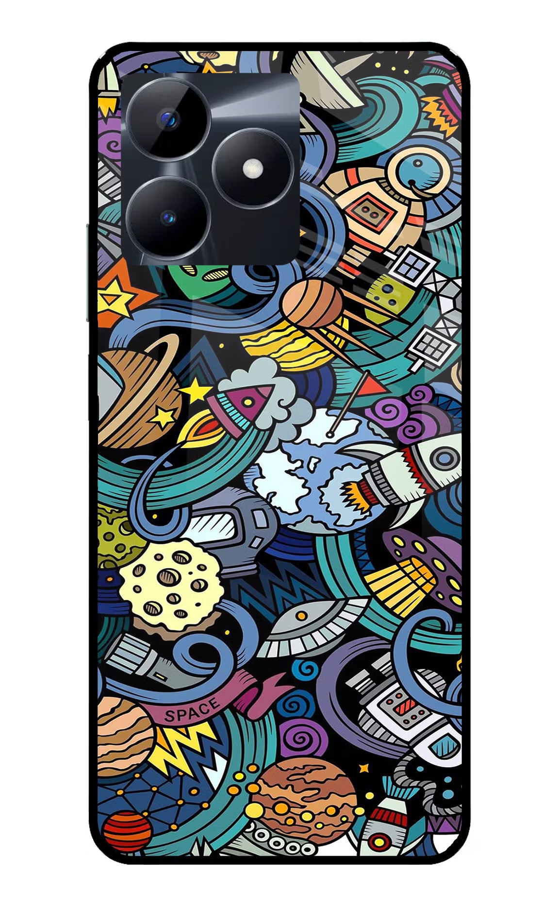 Space Abstract Realme C53 Glass Case Back Cover by Casekaro