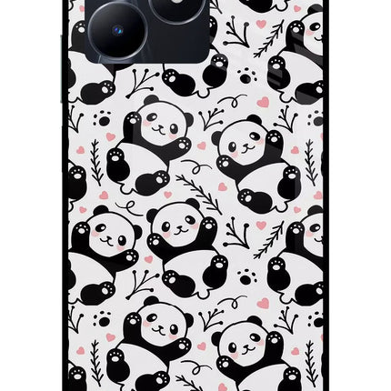 Cute Panda Realme C53 Glass Case Back Cover by Casekaro