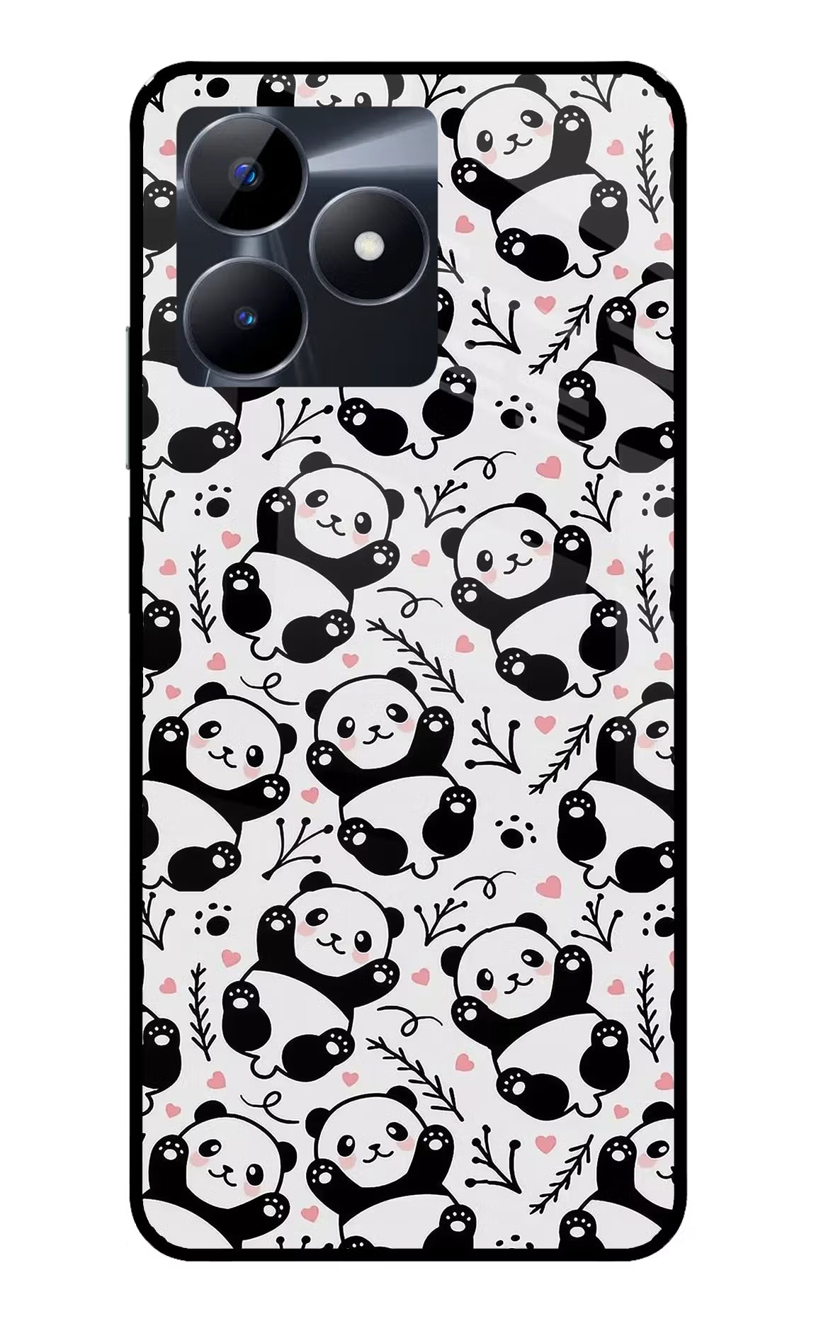 Cute Panda Realme C53 Glass Case Back Cover by Casekaro