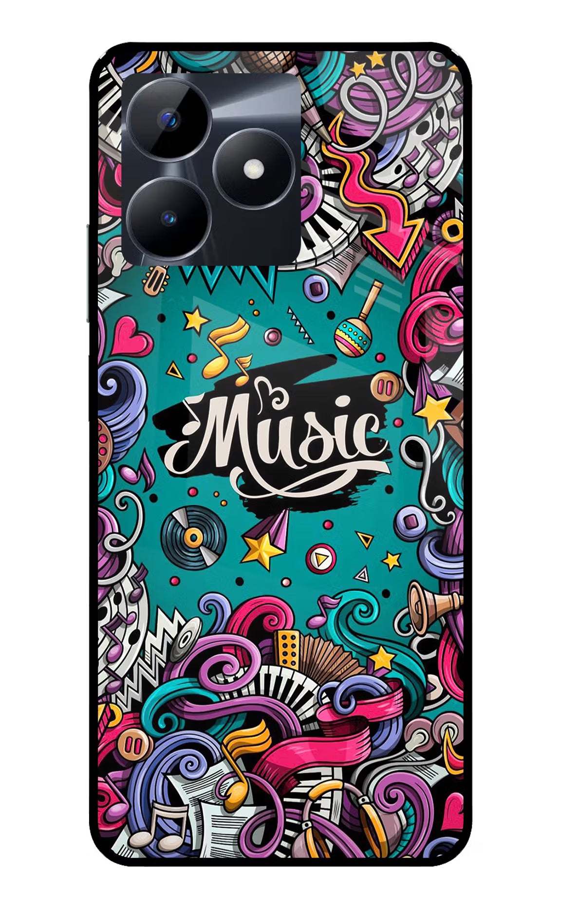 Music Graffiti Realme C53 Glass Case Back Cover by Casekaro