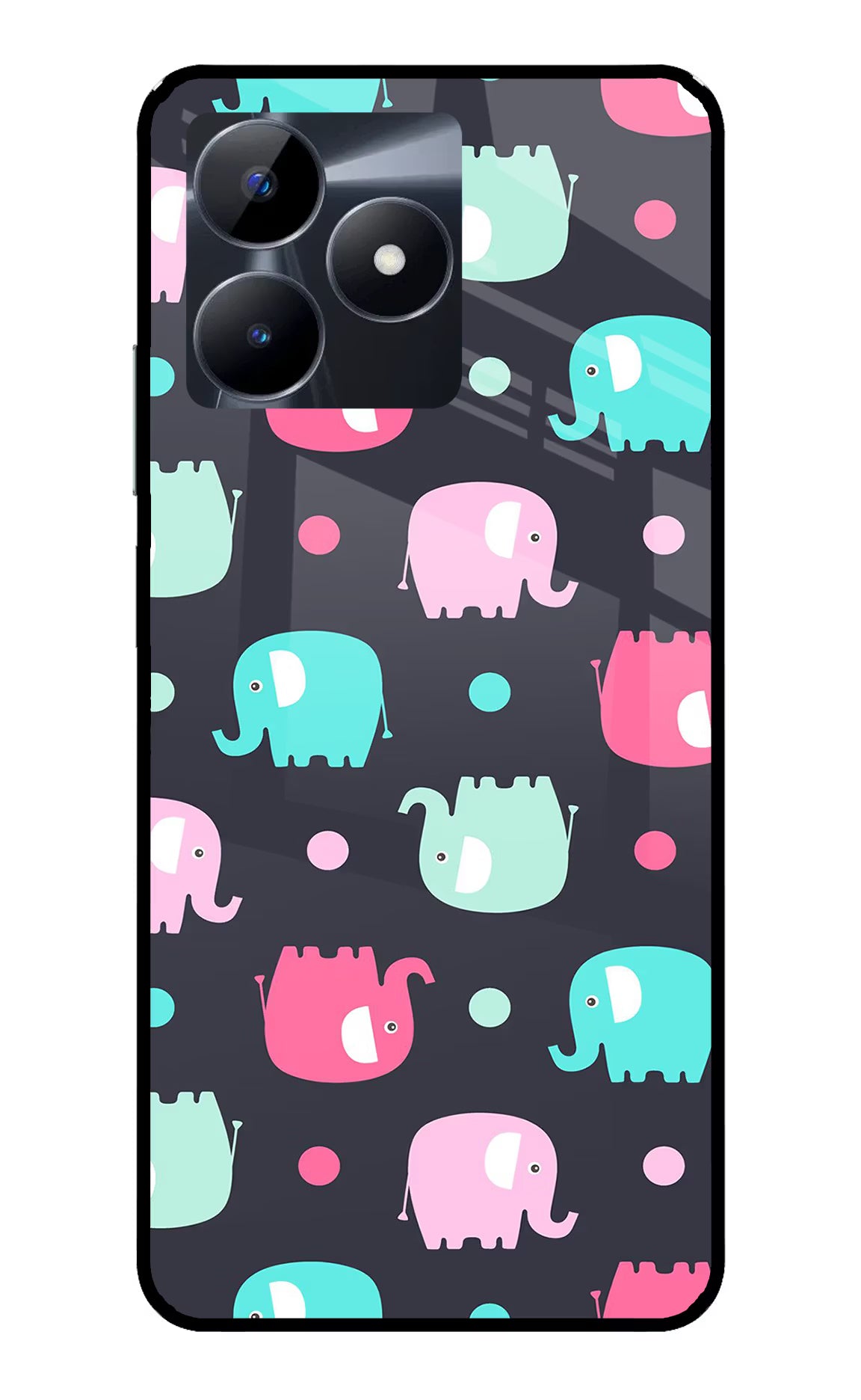 Elephants Realme C53 Glass Case Back Cover by Casekaro