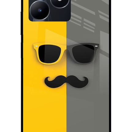 Sunglasses with Mustache Realme C53 Glass Case Back Cover by Casekaro