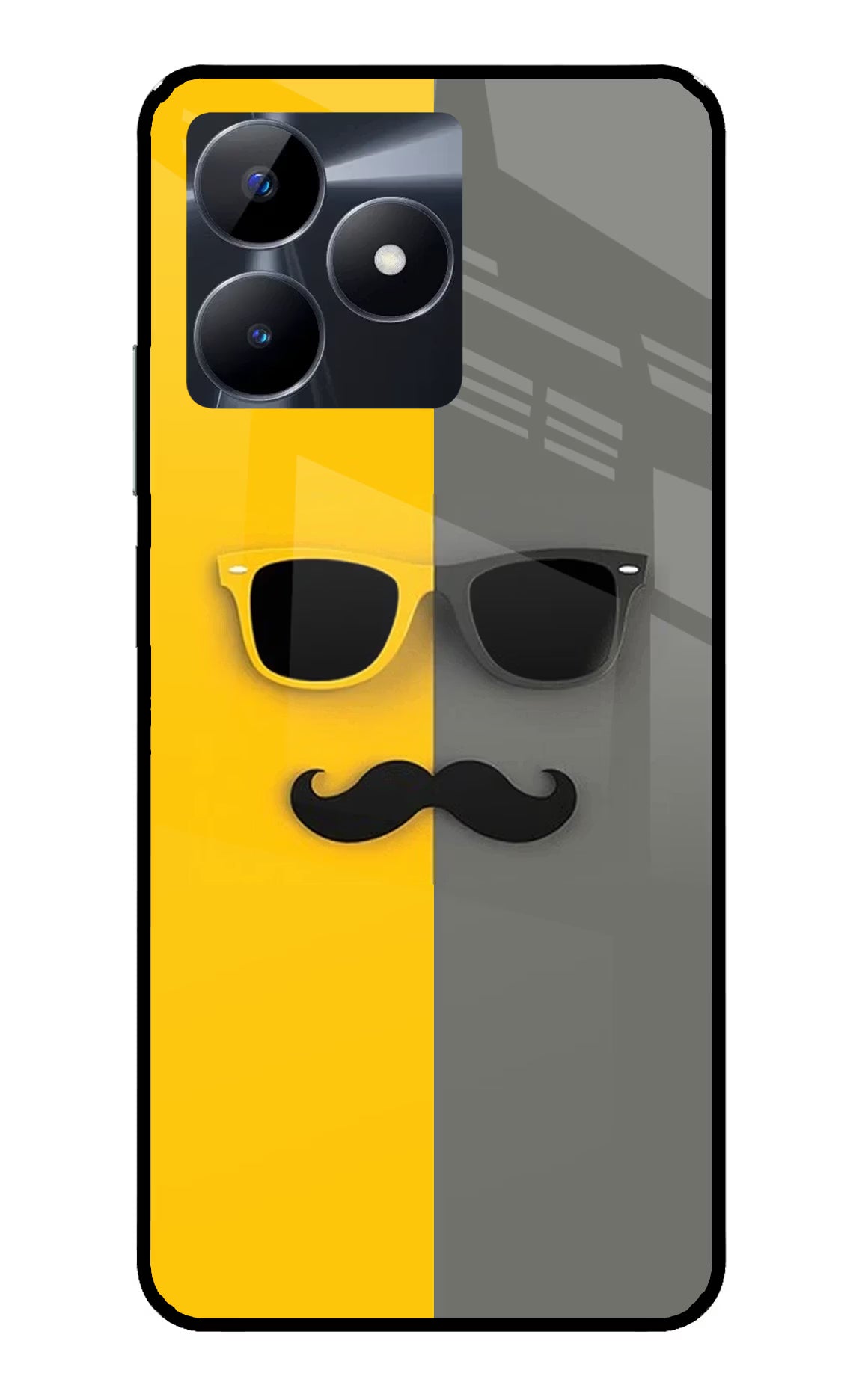 Sunglasses with Mustache Realme C53 Glass Case Back Cover by Casekaro