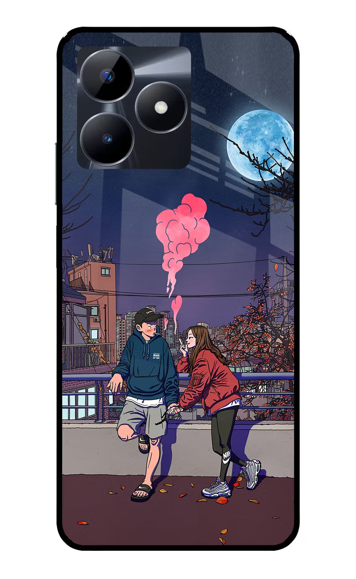 Chilling Couple Realme C53 Glass Case Back Cover by Casekaro