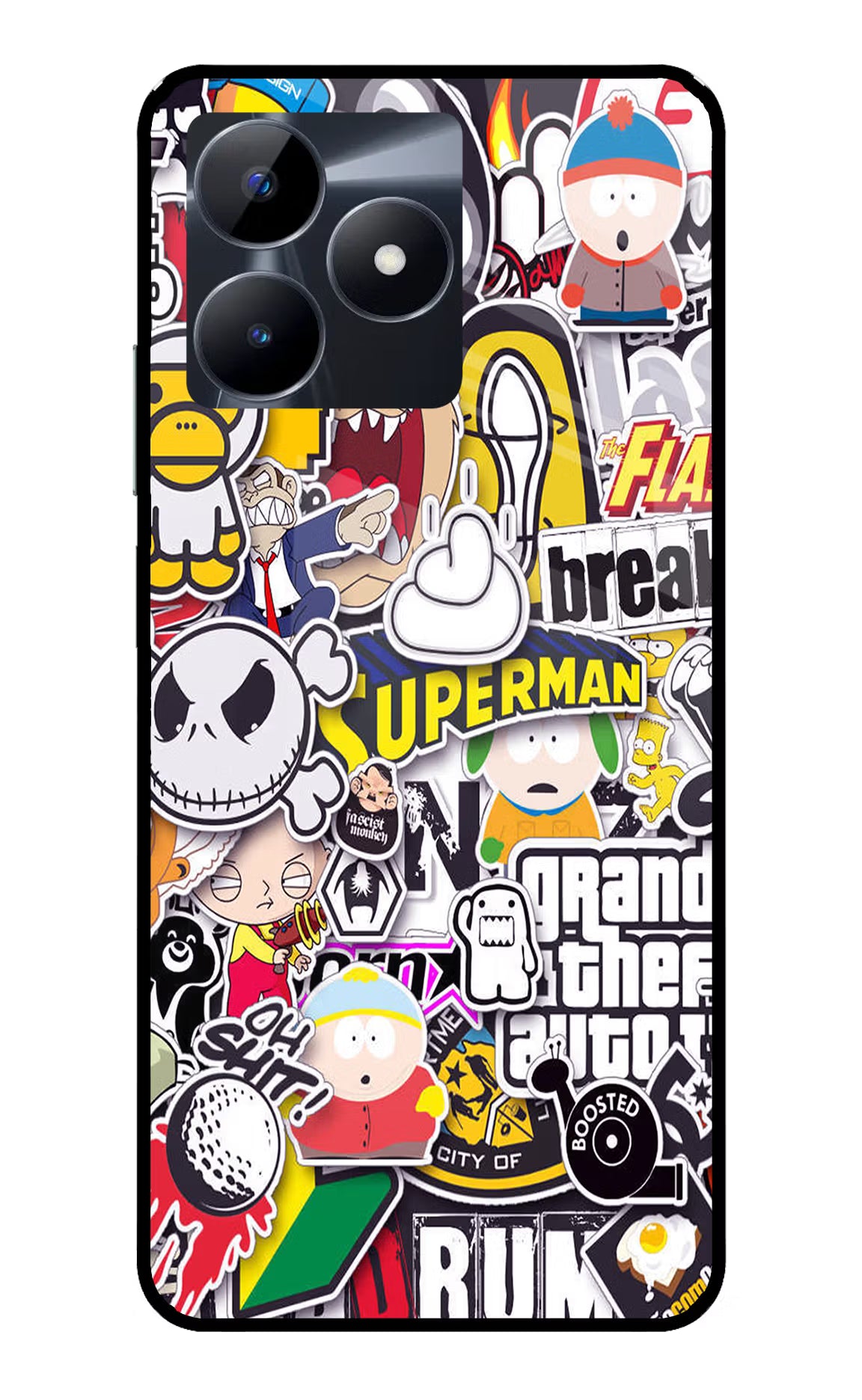 Sticker Bomb Realme C53 Glass Case Back Cover by Casekaro