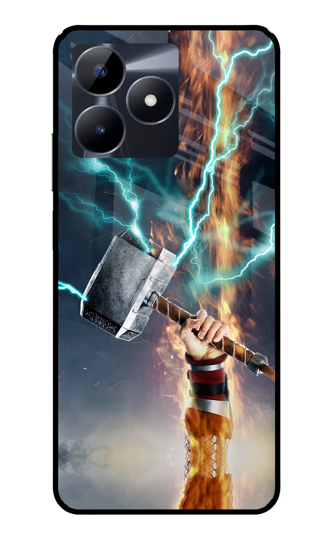 Thor Hammer Mjolnir Realme C53 Glass Case Back Cover by Casekaro
