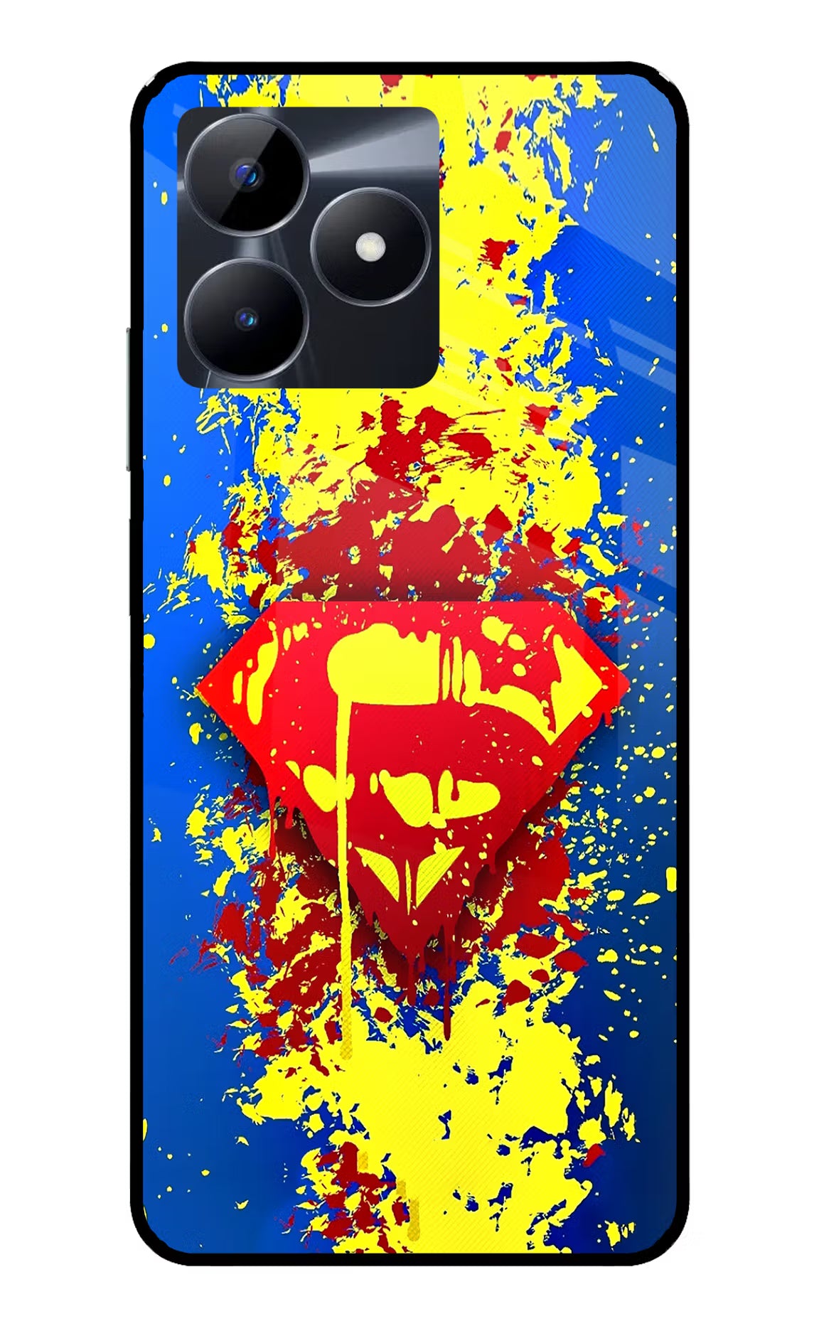 Superman logo Realme C53 Glass Case Back Cover by Casekaro