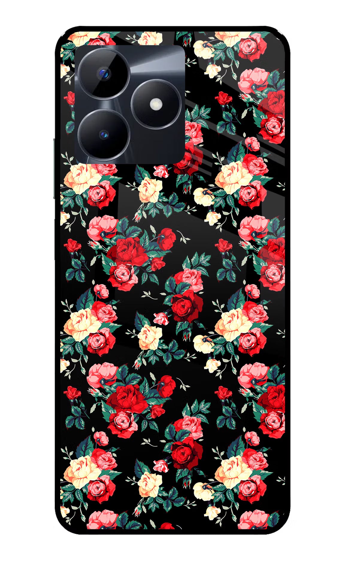 Rose Pattern Realme C53 Glass Case Back Cover by Casekaro