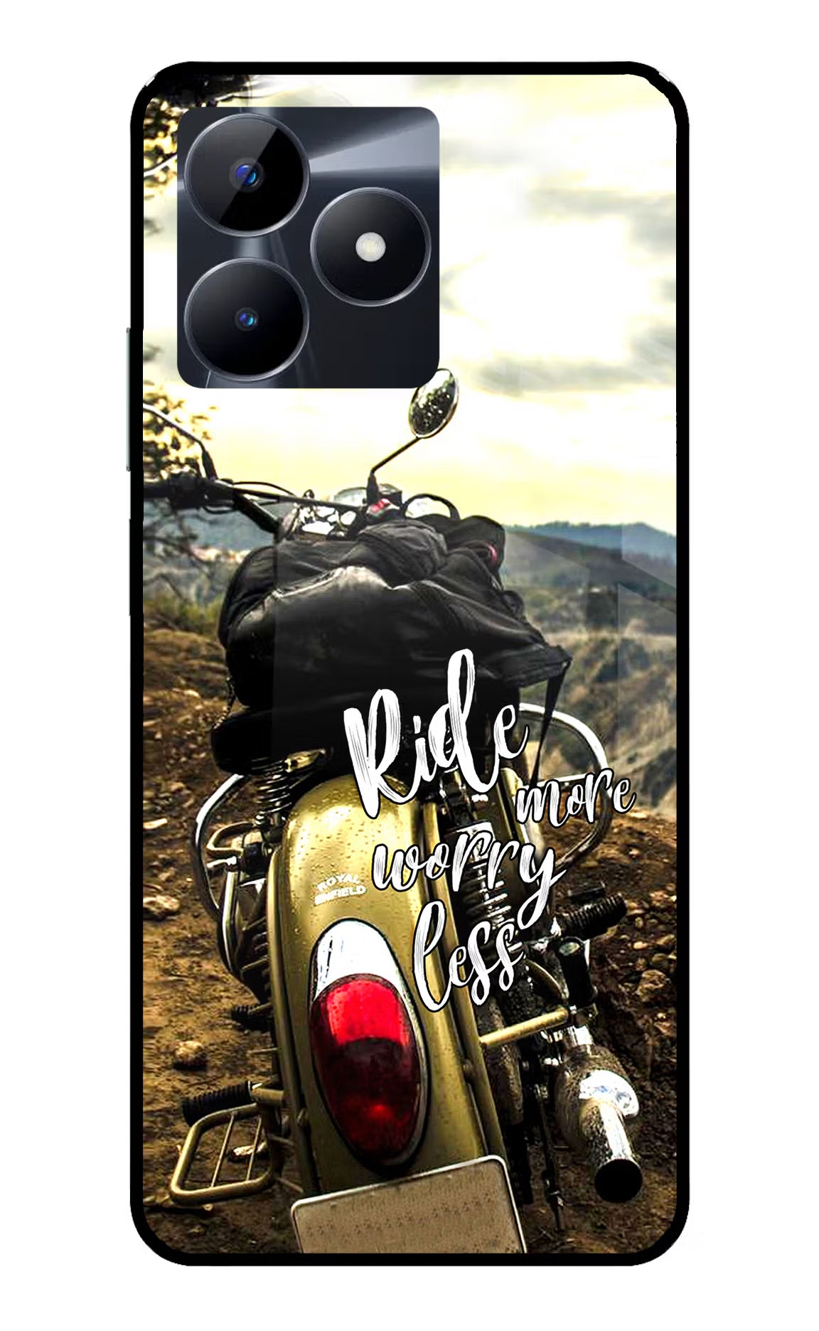 Ride More Worry Less Realme C53 Glass Case Back Cover by Casekaro
