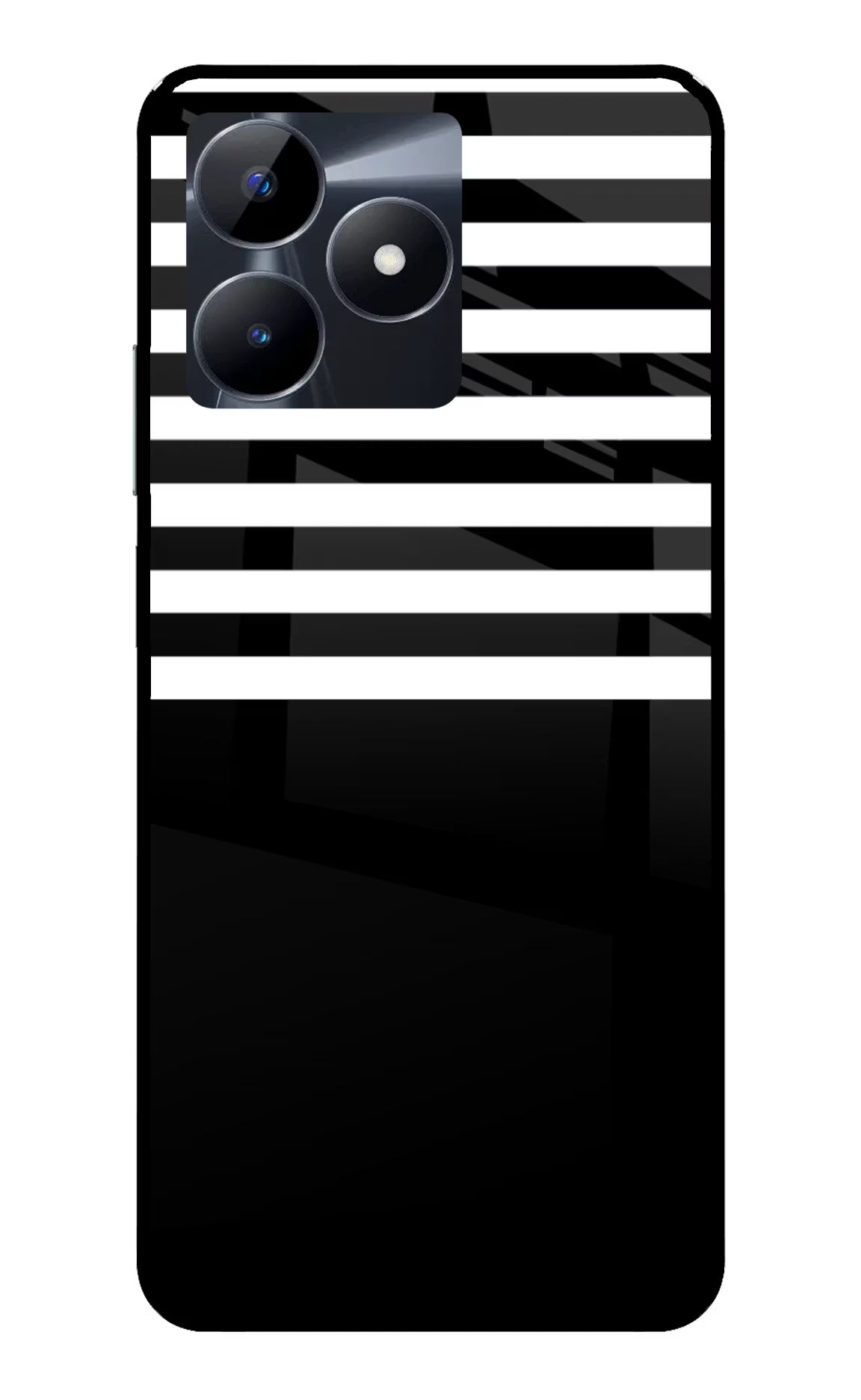 Black and White Print Realme C53 Glass Case Back Cover by Casekaro