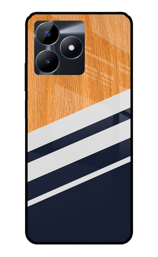 Blue and white wooden Realme C53 Glass Case