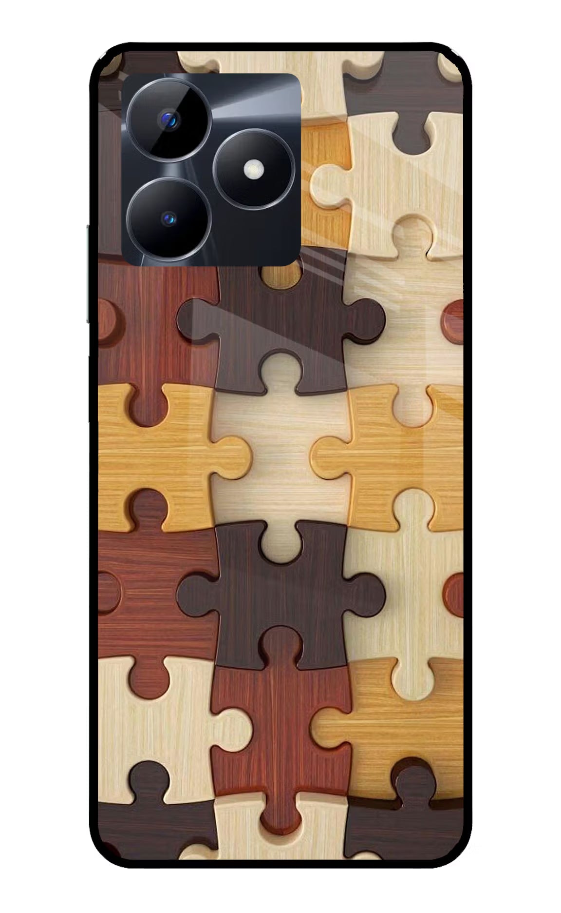 Wooden Puzzle Realme C53 Glass Case Back Cover by Casekaro
