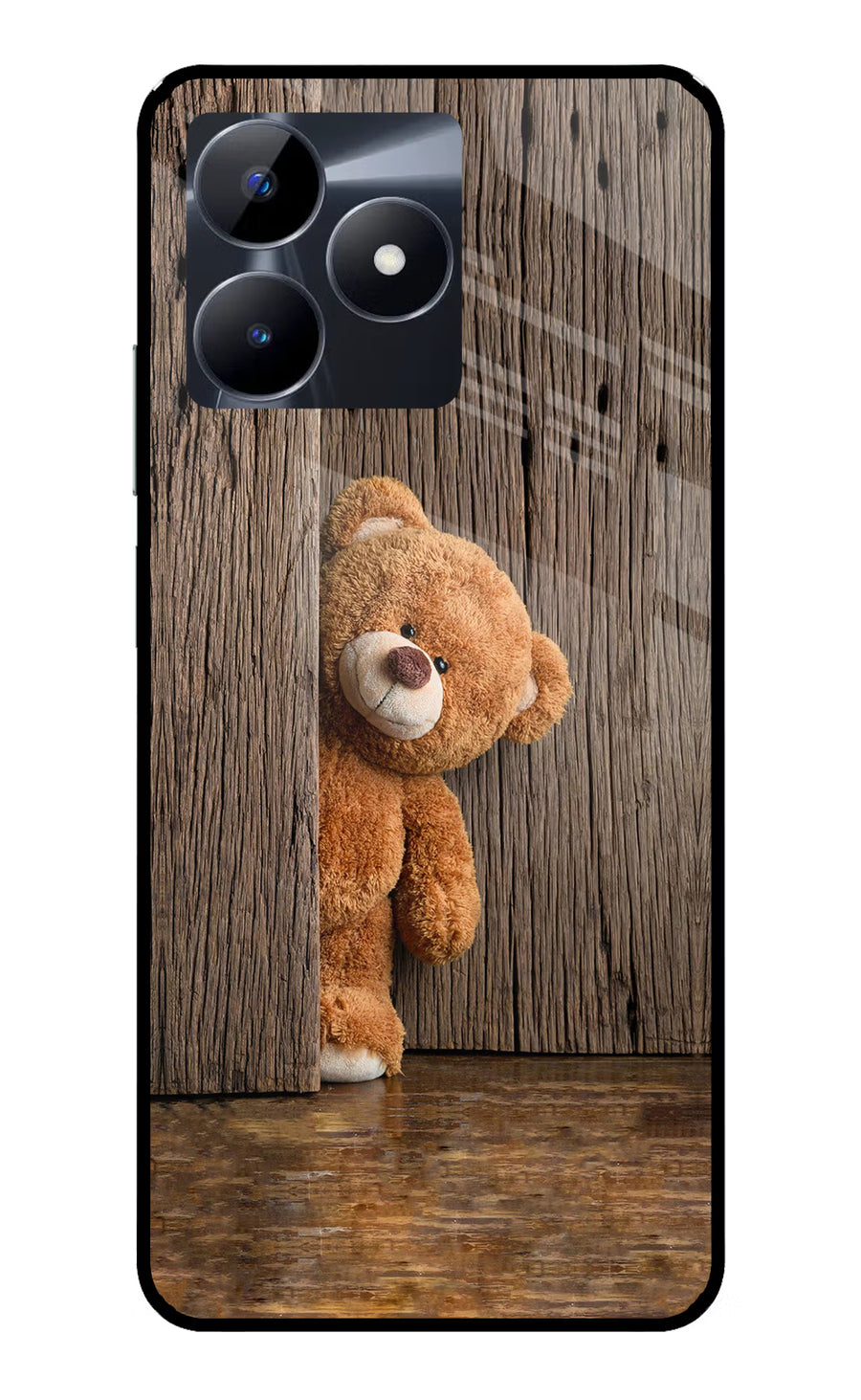 Teddy Wooden Realme C53 Back Cover, Glass case