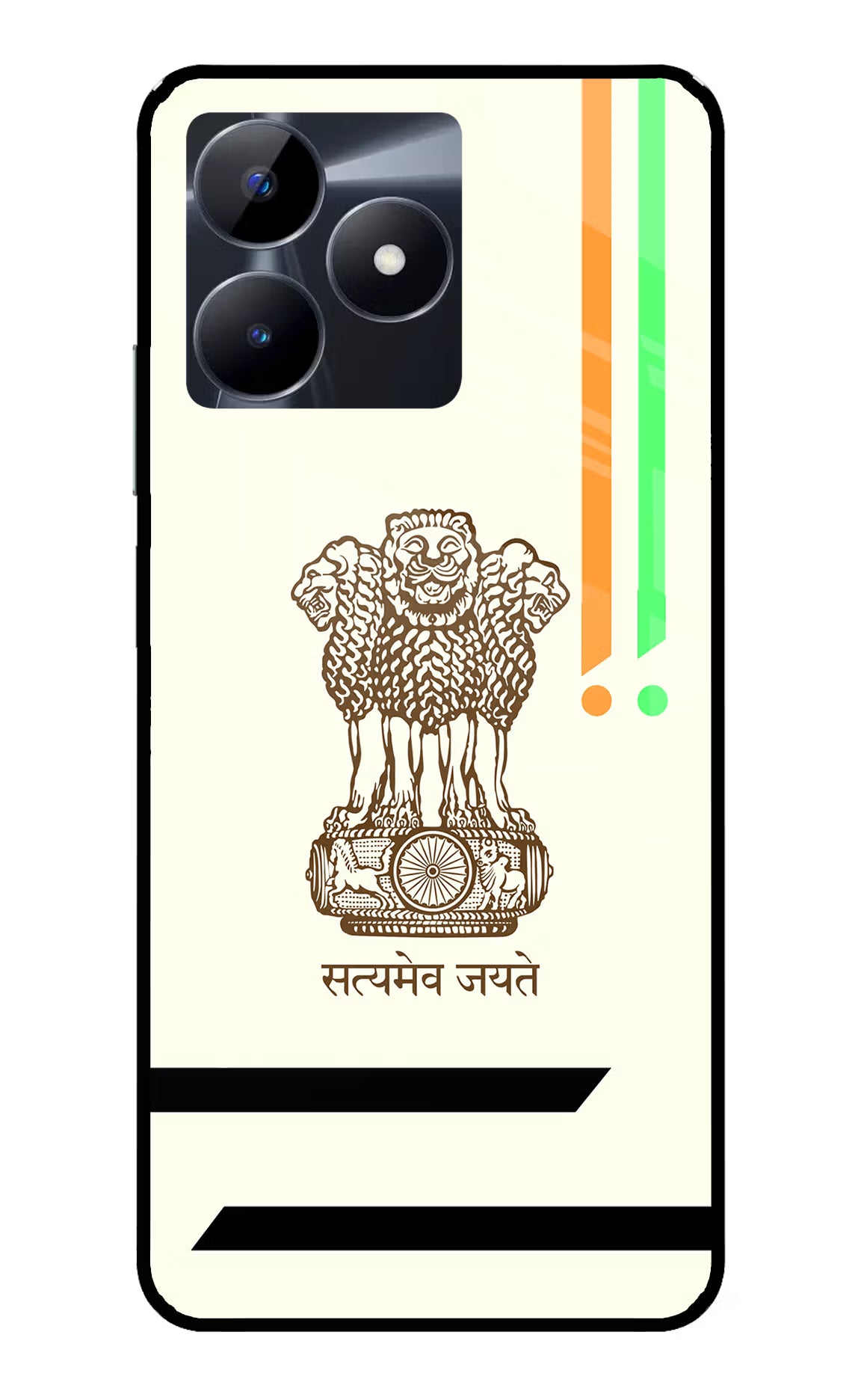 Satyamev Jayate Brown Logo Realme C53 Glass Case Back Cover by Casekaro