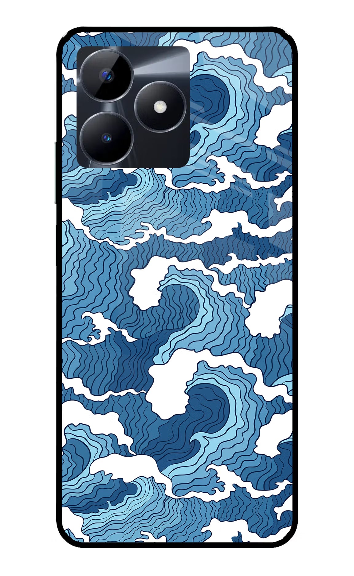 Blue Waves Realme C53 Glass Case Back Cover by Casekaro