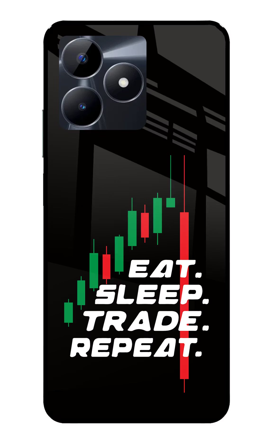 Eat Sleep Trade Repeat Realme C53 Glass Case Back Cover by Casekaro