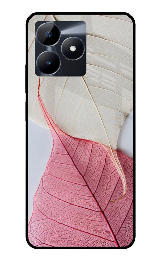 White Pink Leaf Realme C53 Glass Case