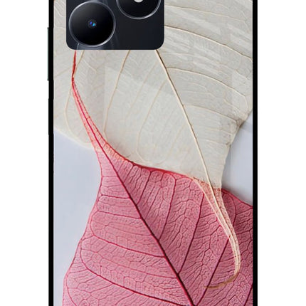 White Pink Leaf Realme C53 Glass Case Back Cover by Casekaro