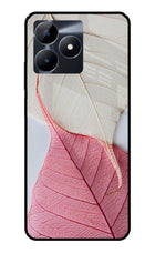 White Pink Leaf Realme C53 Glass Case Back Cover by Casekaro