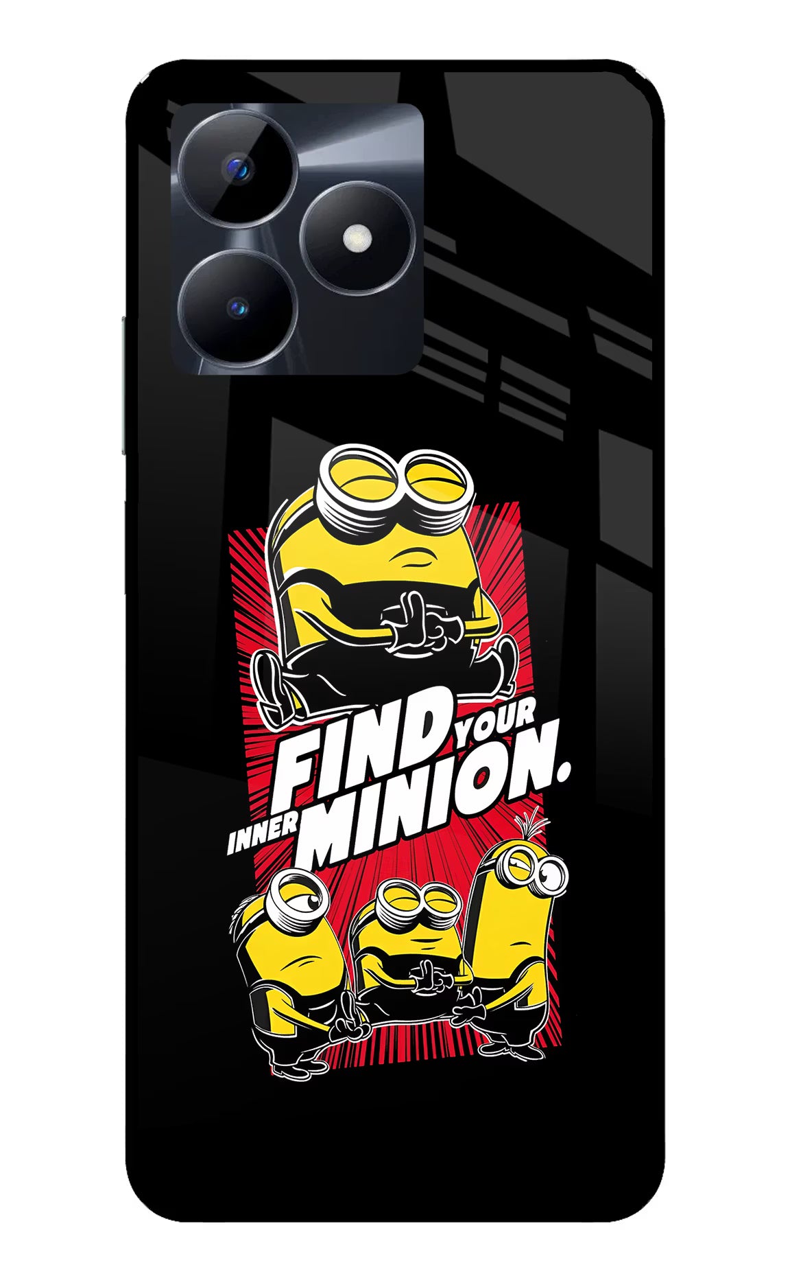 Find your inner Minion Realme C53 Glass Case Back Cover by Casekaro