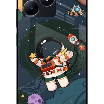 Cartoon Astronaut Realme C53 Glass Case Back Cover by Casekaro