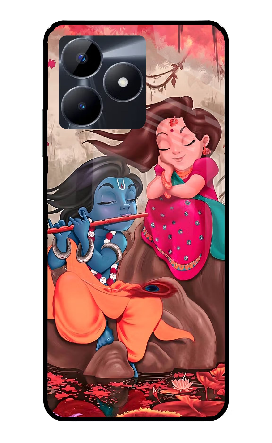 Radhe Krishna Realme C53 Glass Case Back Cover by Casekaro
