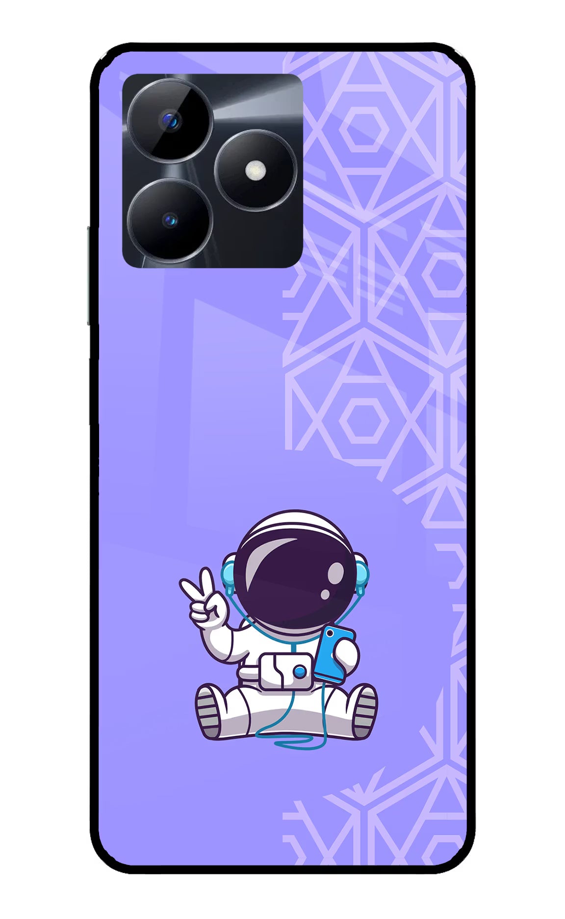 Cute Astronaut Chilling Realme C53 Glass Case Back Cover by Casekaro