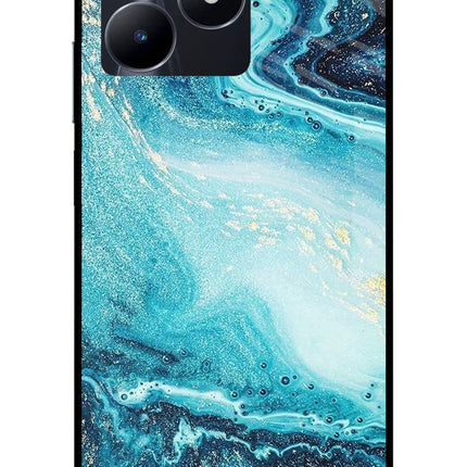 Blue Glitter Marble Realme C53 Glass Case Back Cover by Casekaro