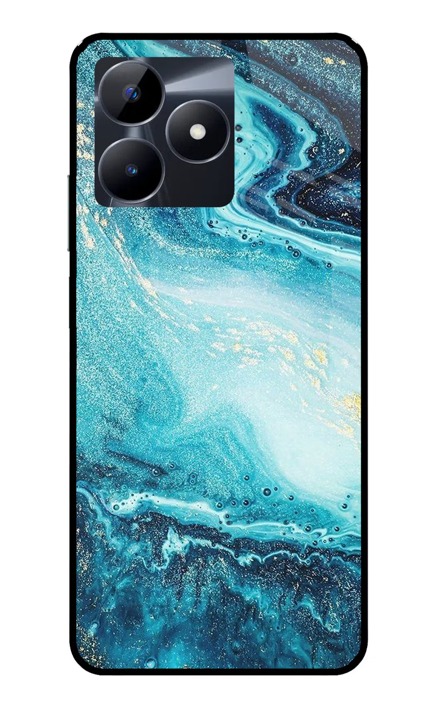 Blue Glitter Marble Realme C53 Back Cover, Glass case